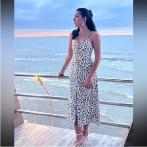 Zara, black/white, floral print tank dress, Large